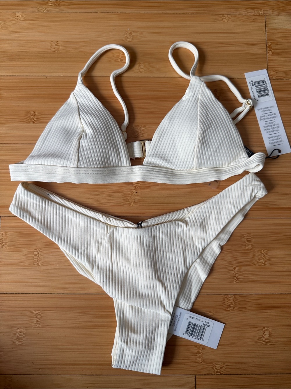 Ribbed Triangle Bikini Set in Off-White